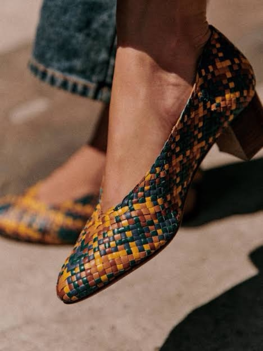 NEW Sezane Anya High Heels Bleu Multi Tressé - Size 37